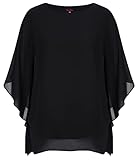 Hanna Nikole Female Übergröße Elegant Chiffon Bluse Doppellagige Basic Shirt Schwarz...