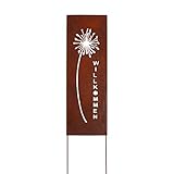 UNUS Gartendeko Gartenstecker aus Edelrost Metall Schild Pusteblume 133 cm für Garten...