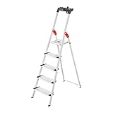 Hailo Stehleiter ComfortLine, 5 XXL-Stufen bis 150 kg, Leiter aus Aluminium mit Ablage &...