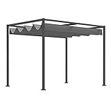 Outsunny Pergola Pavillon Terrassenüberdachung mit Schiebedach Polyester Grau 298 x 213 x...