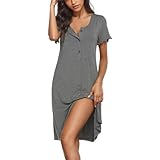 flintronic Nachthemd Damen, Schlafshirt Kurzarm, Kurz Sleepshirt, Knopfleiste...