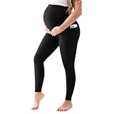 Walifrey Women's Maternity Leggings with Pockets，High Waist Opaque Comfortable Pregnancy...