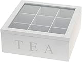 Koopman Teebox aus Holz, Teekasten in der Farbe weiß, Teekiste mit 9 Fächern,...