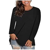 HXRYPG Langarmshirt Damen Basic Shirt Oberteile Herbst Bluse T-Shirt mit Rundhals...