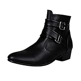 LLDG Herren Stiefeletten Retro Kurzschaft Boots runde Zehe Biker Boots mit...