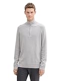 TOM TAILOR Herren Basic Pullover mit Troyer-Kragen,15398 - Light Stone Grey Melange, S