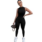 TOEECY Damen Jumpsuit Strampler Ärmellos Overall Kurz Einteiler Hosenanzug Sport Playsuit...