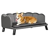 Pawhut Hundesofa mit Rückenlehne Haustiersofa mit Holzbeinen Hundebett Weichem...