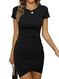 Laughido Damen Bodycon Kleid Kurz Enges Wickelkleid Kurzarm Sommerkleid Mini T...