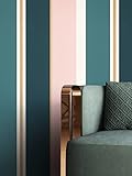 NEWROOM Tapete Rosa Vliestapete Streifen - Streifentapete Modern Blau Gold Linien Muster...