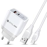 USB C Handy Ladegerät, 20W 2 Port PD & QC 3.0 USB Netzteil mit 1.8M Typ C...