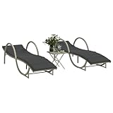 Somanki Sonnenliegen 2 STK. mit Tisch Hellgrau Poly Rattan, Gartenliege, Liegestuhl,...