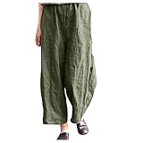 Damen Haremshose Locker Beach Pants Leinen Sommerhose Sommer Freizeithose mit Taschen...