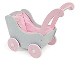 Holzpuppenwagen für Baby-Puppen bis 54 cm, Puppenwagen aus Holz, Schiebehöhe...