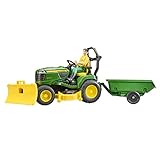 bruder 62104 - Bworld John Deere Rasentraktor mit Anhänger & Gärtner - 1:16...