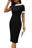 HOMEYEE Damen Elegant Kurzarm U-Boot-Ausschnitt Farbblock Bodycon Cocktail...