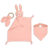 Geschenk zur Geburt - Babygeschenke SET Schnuffeltuch, Lätzchen, Beißring Baby...