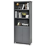 COSTWAY Bücherschrank Bücherregal mit Türen, Hochschrank mit 3 offenen...