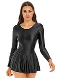 TiaoBug Damen ÖL Glanz Kleid Langarm Skaterkleid Stretch Nylon Ballettkleid...