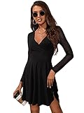 GORGLITTER Damen Netz Ärmel Kleider A Linie Tief V-Ausschnitt Elegant Minikleid Mesh...