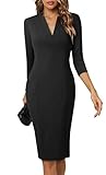 HOMEYEE Damen Elegant V-Ausschnitt 3/4 Ärmel Cocktail Retro Bodycon...