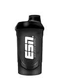 ESN Shaker, Black, 600 ml, auslaufsicher, Shaker mit Messskala zum einfachen...