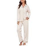 U2SKIIN Schlafanzug Damen lang 100% Baumwolle, Pyjama Damen weiche Pyjamas Set leichte...