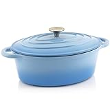 BBQ-Toro Gusseisen Cocotte | 4,3 Liter | blau, oval | Emaillierter Gusseisen Bräter mit...