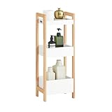 SoBuy® FRG226-WN Badregal in weiß/Kautschukholz Standregal Küchenregal mit 3...