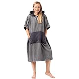 ZENACROSS Surf-Poncho Badeponcho 100% Baumwolle L/XL Hellgrau - Damen Poncho, Herren...