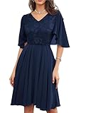 GRACE KARIN Damen Knielang Abendkleid mit Chiffonrock Luftig Leicht Spitzenkleid Blumen...