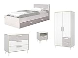 Vente-unique - Sparset Kinderzimmer: Ausziehbett 90 x 200 cm & 90 x 190 cm + 6 Bettwaren -...