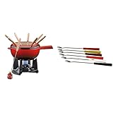 Spring Gusseisen Fondue Set rot | Ø 20 cm | mit 8 Fonduegabeln und Spritzschutz | Rechaud...