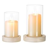 NUPTIO Windlicht Glas Kerzenhalter Holz: 2er Set Gläser Windlichter...