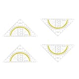 4 Stück Geodreieck aus Kunststoff, 16 cm, bruchsicher und transparent