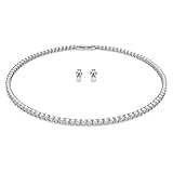 Swarovski Tennis Dlx Set, Weiße und Rhodinierte Halskette und Ohrringe mit...