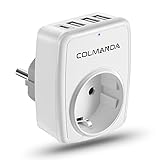 colmanda USB Steckdose, 5-in-1 Steckdosenadapter mit 3 USB Ladegerät (3A) und 1 Typ-C...