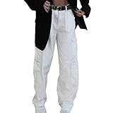 Women Straight Leg Jeans Baggy Cargo Pants Streetwear Hip Hop Joggers Drawstring Loose...