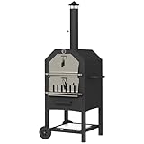 Outsunny 2-in-1 Pizzaofen, Outdoor Grillofen mit Pizzastein, Aschefach, 2 Grillrost,...