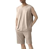 WAZHAKU Schlafanzug Herren Kurz Nightwear Pyjama Set Oberteil und Kurze Hosen Sleepwear...