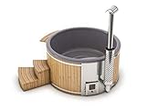 Finntherm Holz Badefass Stockholm aus Thermoholz, Hot Tub Ø 180 cm, 8 Personen, inkl....