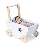 Navaris Puppenwagen aus Holz in Weiß - Kinder Baby Puppen Wagen Lauflernwagen - für...