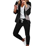 POIUIYQA Hosenanzug Damen Elegant Business Anzug Set Hosenanzug Blazer Hose...