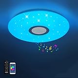 JDONG Bluetooth Deckenleuchte LED mit Lautsprecher, Fernbedienung und App-Steuerung RGB...