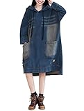 FTCayanz Damen Hoodie Denim Kleid Oversize Kapuzen Jeanskleider Langarm Pullover Kleider...