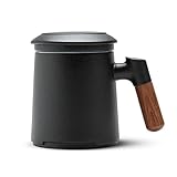 ZENS Teetasse mit Deckel und Sieb, 400ml Große Palisandergriff Keramik Losen Teebecher,...