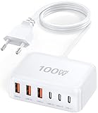 USB C Ladegerät, 100W 6-Port USB C Adapter Mehrfach Ladegerät mit USB-C und...