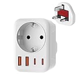 Reiseadapter UK Adapter England Deutschland Stecker mit 1 AC & 2 USB-C & 2...