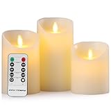 Hausware LED Candles Light 4' 5' 6' 3 Pack Pillar Candles Real Wax Battery...