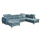 Stella Trading TOGO Wohnlandschaft in U-Form, Stoffbezug Smoke Blue - Ausziehbares Sofa...